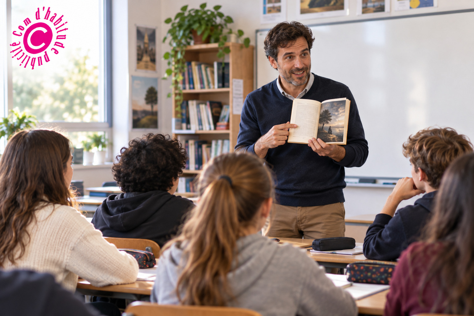 Professeure présentant un roman à sa classe : promouvoir un livre auprès des enseignants